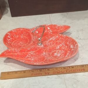 Vintage Orange Speck Ceramic Divided Serving Dish 10" By 8"